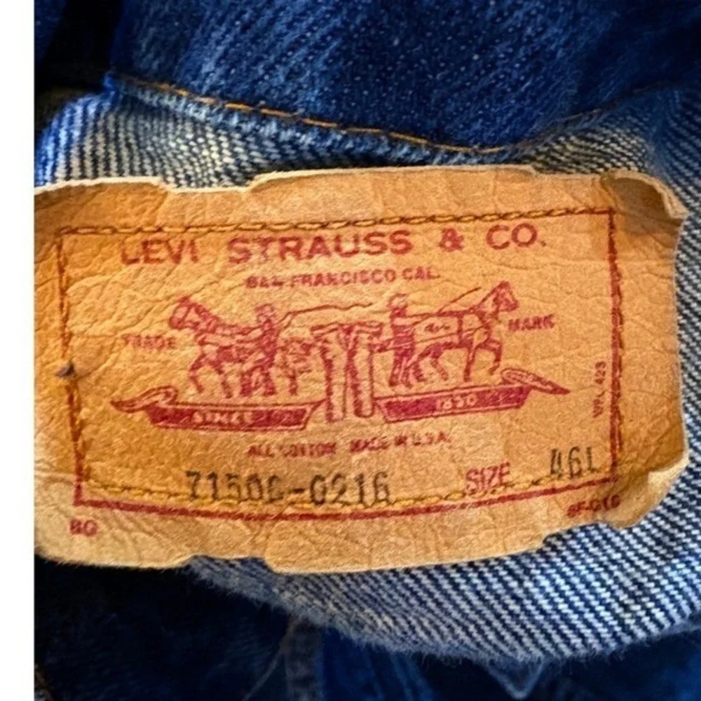 Vintage 1986 Levis 71506-0216‎ Denim Trucker Jacket 46L Made in USA Dark Wash - Picture 4 of 10